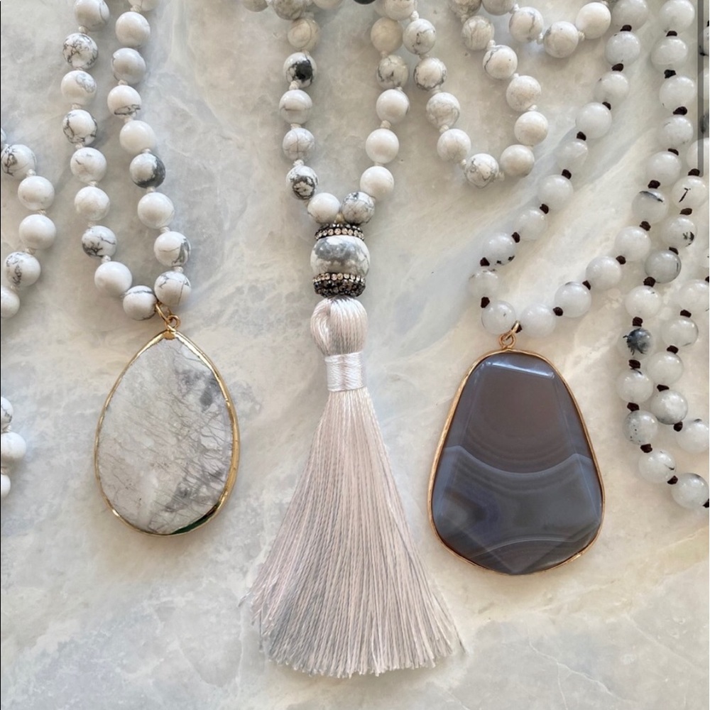 Long boho natural stone beaded necklaces
